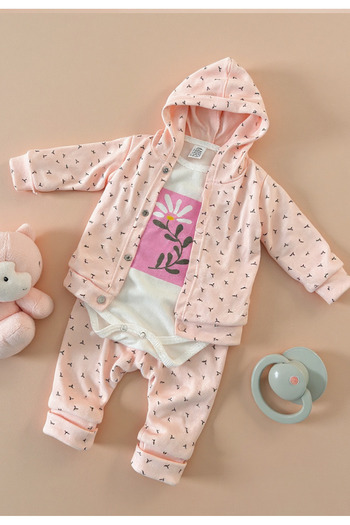 Tuabella 100% Cotton 3-Piece Baby Girl Set (Snap Fastener Bodysuit + Cardigan + Bottoms)