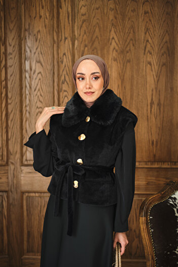 LOCCO Women's Collar Fur Vest Black