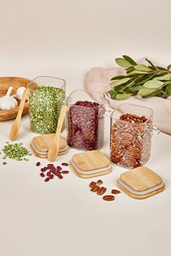 EWs Set of 3 Glass Jars with Spoons Spice Jar Storage Jar 550 ml