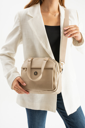 Sanmorris Women's Sand Soft Faux Leather Adjustable Crossbody Strap Smart Casual Shoulder and Hand Bag