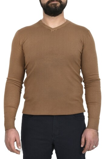 TMK Fashion Light brown V-neck sweater