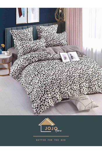 JOJO HOME Bed linen, 4 pieces, 1 person, 155x230cm, fine cotton, White Leopard