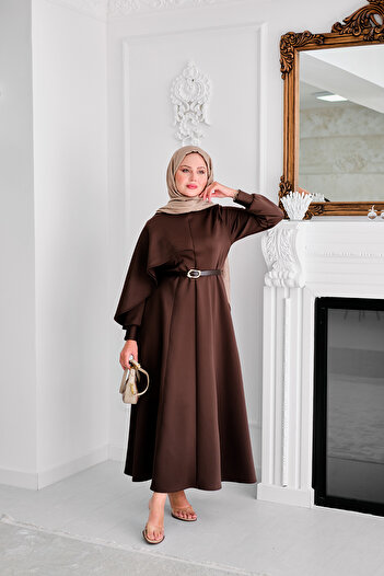 LOCCO Women's Shawl-Shoulder Scuba Dress Brown