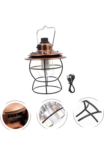 Generic Camping Lantern LED USB Rechargeable Ultra Bright Waterproof Vintage Lamp with Power Bank Copper