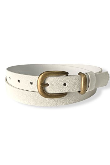 Gesa Women's Antique Plated Buckle White Belt