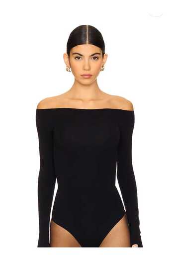 AFR CLOTHES Women's Black Boat Neck Bodysuit with Snap Closure at the Bottom
