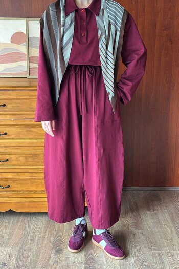 Ceylan Otantik Burgundy Polo Neck Single Jersey Bodysuit & Shalwar Pants Set