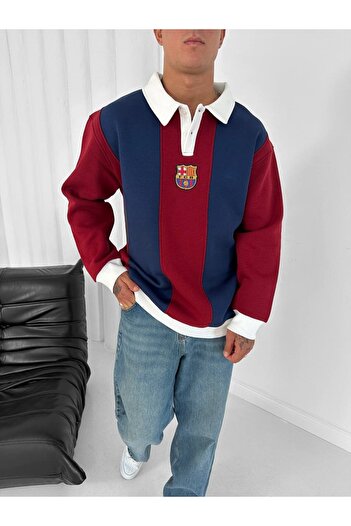 SENTİNEL WEAR Barça Polo Neck Embroidered Premium Sweatshirt
