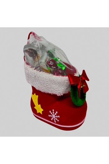 velve Secret Package, with a selection of sweets and Christmas candies, packaged in a Christmas-themed boot