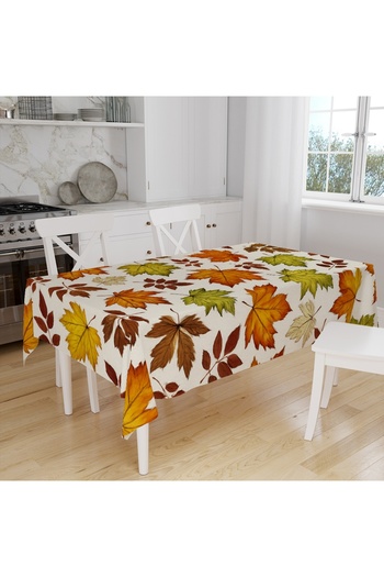 Else Dekor Autumn Plane Leaves Patterned Digital Printing Suede Fabric Kitchen Tablecloth