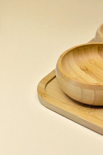 Kitchen Way Bamboo Round Snack Bowl Set with 4 Trays Kw-449