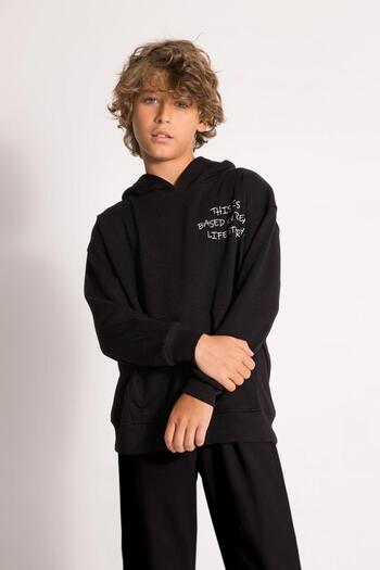 RAPAPA Boy's Black Hooded Printed Tracksuit Set Bottom Top 2 Piece 4036
