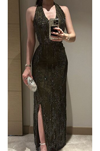 sundas boutique Diamond sparkle sequin evening dress with side slit