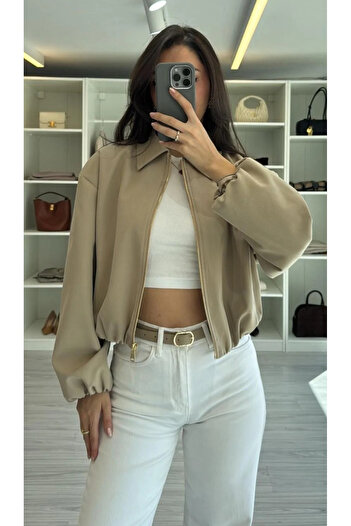 My Blog Camel Bomber Crop Jacket - 9616