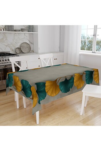 Else Dekor Yellow Green Floral Pattern Digital Printing Suede Fabric Kitchen Tablecloth
