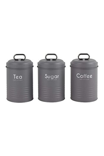 Danube Home Gravitas 3-Piece Metal Jar Set Grey – Durable Airtight Storage Jars for Pantry & Kitchen, 1300ml