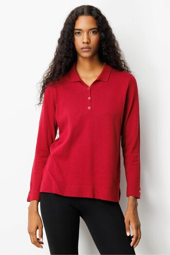 Desen Triko Women's Polo Neck Collar and Buttoned Sleeves Blouse Cherry