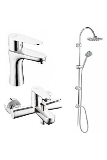 FERRO 3-in-1 Package Algeo Faucet Sink Bathtub/Shower Faucet and Shower Column, Chrome