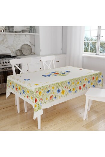 Else Dekor Wildflowers Patterned Digital Print Suede Fabric Kitchen Tablecloth