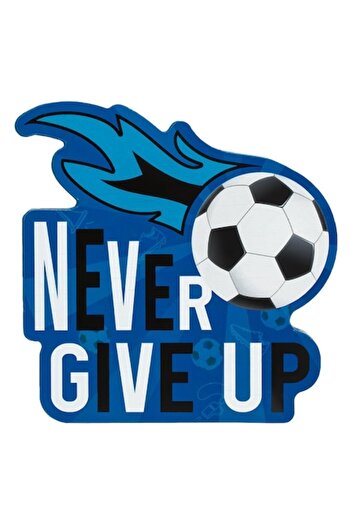 SHOPIENS Wooden Table Decoration Shopiens®, Football Print and 'Never Give Up' Message, 14.5 x 1.8 x 15 cm