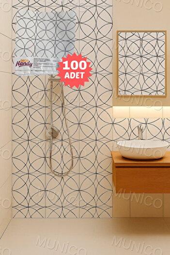 Munico 100PC 30x30 Cm Kendinden Yapışkanlı Geometrik 3D Şık Fayans Duvar Yapıştırma Duvar Kağıdı Dekor