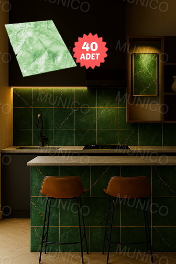 Munico 40 Adet 30 Cm Yeşil Banyo Mutfak Yer Döşeme 30x30 Fayans Gerçekçi Mermer Kaplaması Kaliteli