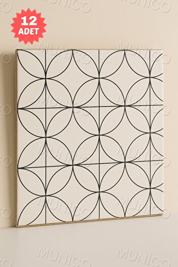 Munico 12PC 30x30 Cm Kendinden Yapışkanlı Geometrik 3D Şık Fayans Duvar Yapıştırma Duvar Kağıdı Dekor