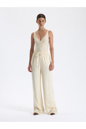 BAQA Patterned Ecru Palazzo Pants