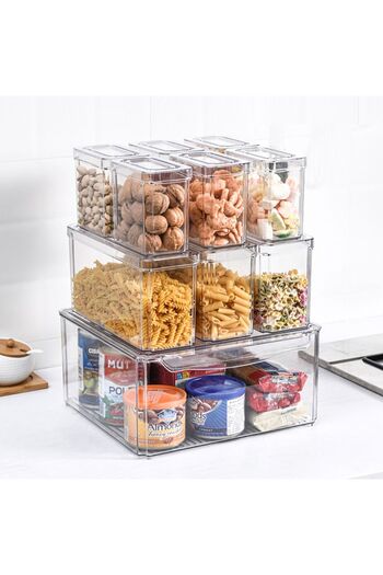 Danube Home Kitchen Essentials 10-Piece Fridge Organizer Set – BPA-Free Stackable Storage Bins