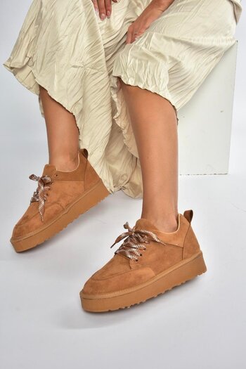 Fox Shoes V602045402 Tan Suede Thick Soled Casual Women's Shoes