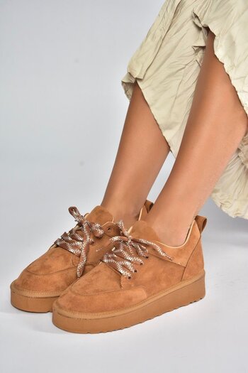 Fox Shoes V602045402 Tan Suede Thick Soled Casual Women's Shoes
