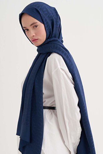 carell Luxe Desen Liora Cotton Shawl Navy Blue