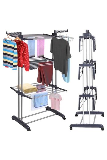 stuffix Vertical Drying Rack, Foldable, Sternhoff, 3 Levels, 178cm Height, Easy to Install, with Wheels, Sta