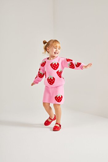 noliva bebek ve çocuk Strawberry Patterned Double Knitwear Set