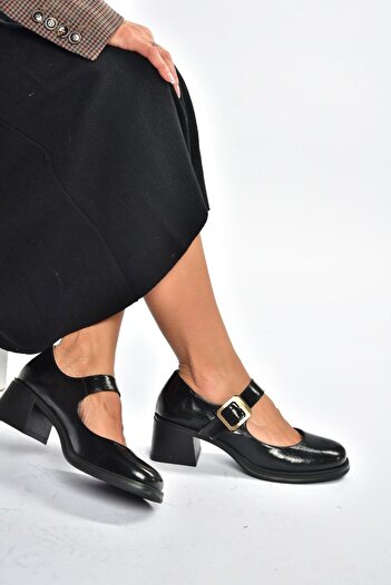 Fox Shoes T820236060 Black Rustic Thick Heeled Women's Shoes