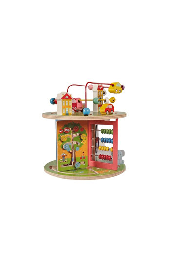 Ludinoo Multifunctional Wooden Educational Cube 5-in-1 with Motor Skills Activities, Clock, Maze and Animals