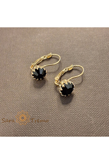 saratremo Nocturna Earrings – Black Crystals Plated in 18K Gold, Brazil