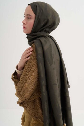 carell Geometric Pattern Liora Cotton Shawl Khaki