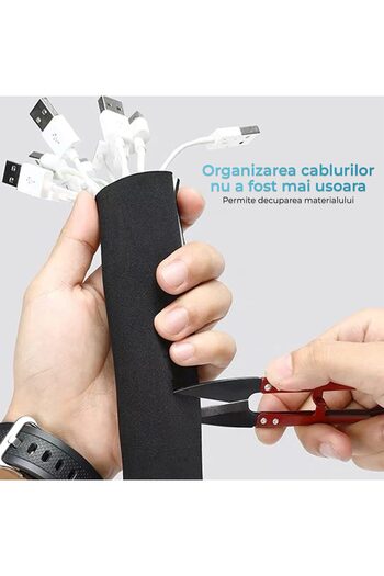 PadForce Cable organizer, neoprene, 2 - sided, foldable, lockable, length 3 m, Black/White - 150 cm x 13