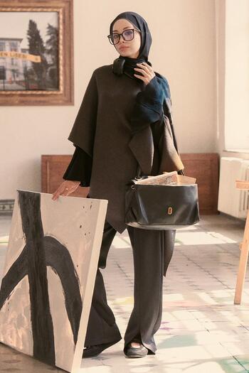 carell Asimetrik Triko Kap Anthracite Dress