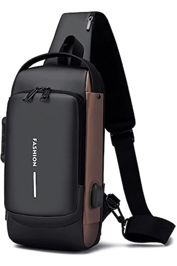 WELUOT Men's Shoulder Bag, WELUOT, Crossbody, Waterproof, USB Charging Support, Black/Brown