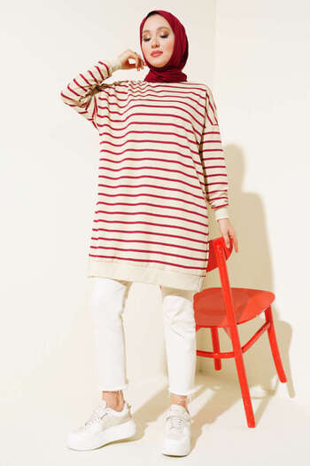 Smymoda Women's Crew Neck Horizontal Striped Tunic