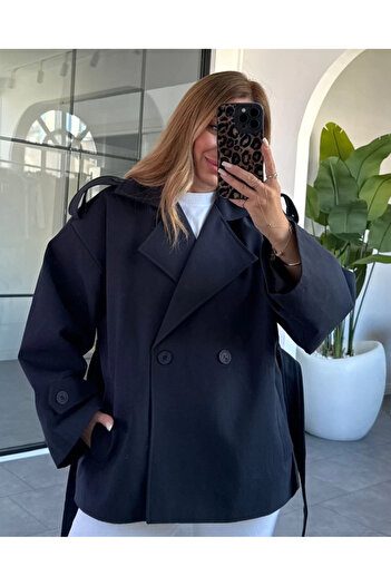 My Blog Navy Blue Jade Short Trench - 9609