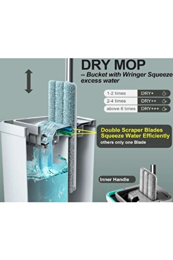 stuffix Set mop cu microfibră și găleată cu 2 compartimente separate pentru spălare și uscare