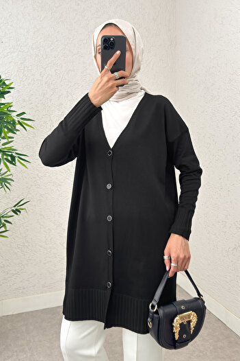 Salih Çelebi V-Neck Knitwear Cardigan 0140214 - Black
