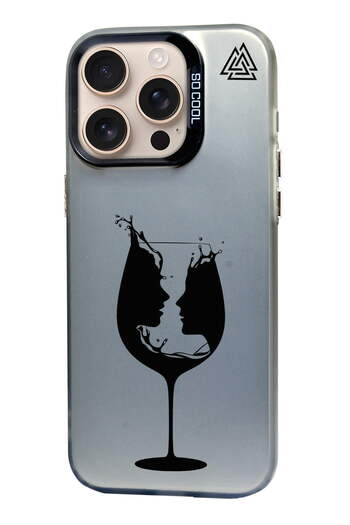 PrintiFy Metallic Look Matte Silicone Case with Wine Glass Design Compatible with iPhone 14 Pro