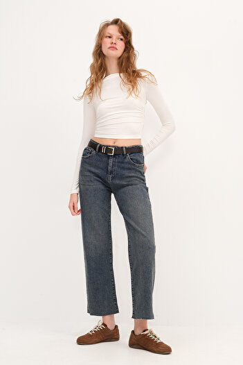 Addax Belted Straight Jean Pants Pn254