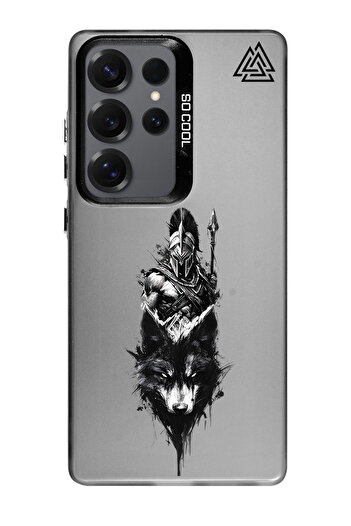 PrintiFy Spartan Wolf Design Metallic Look Matte Silicone Case Compatible with Samsung S25 Ultra