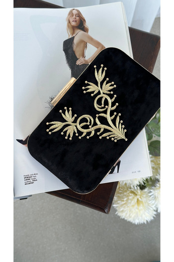 Letafia Turquoise Embroidery Detailed Bag Black