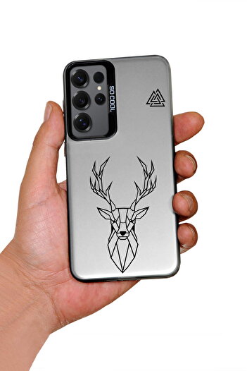 PrintiFy Triangle Deer Design Metallic Look Matte Silicone Case Compatible with Samsung S25 Ultra